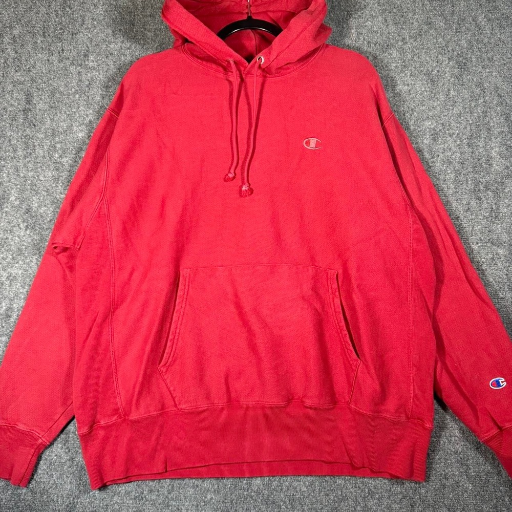 Champion Reverse Weave Hoodie Red Embroidered Logo Mens XL Sweatshirt